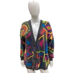 VTG I.B. Diffusion Sport Women’s Cardigan Size L Wool Angora Nylon Blend Gray
